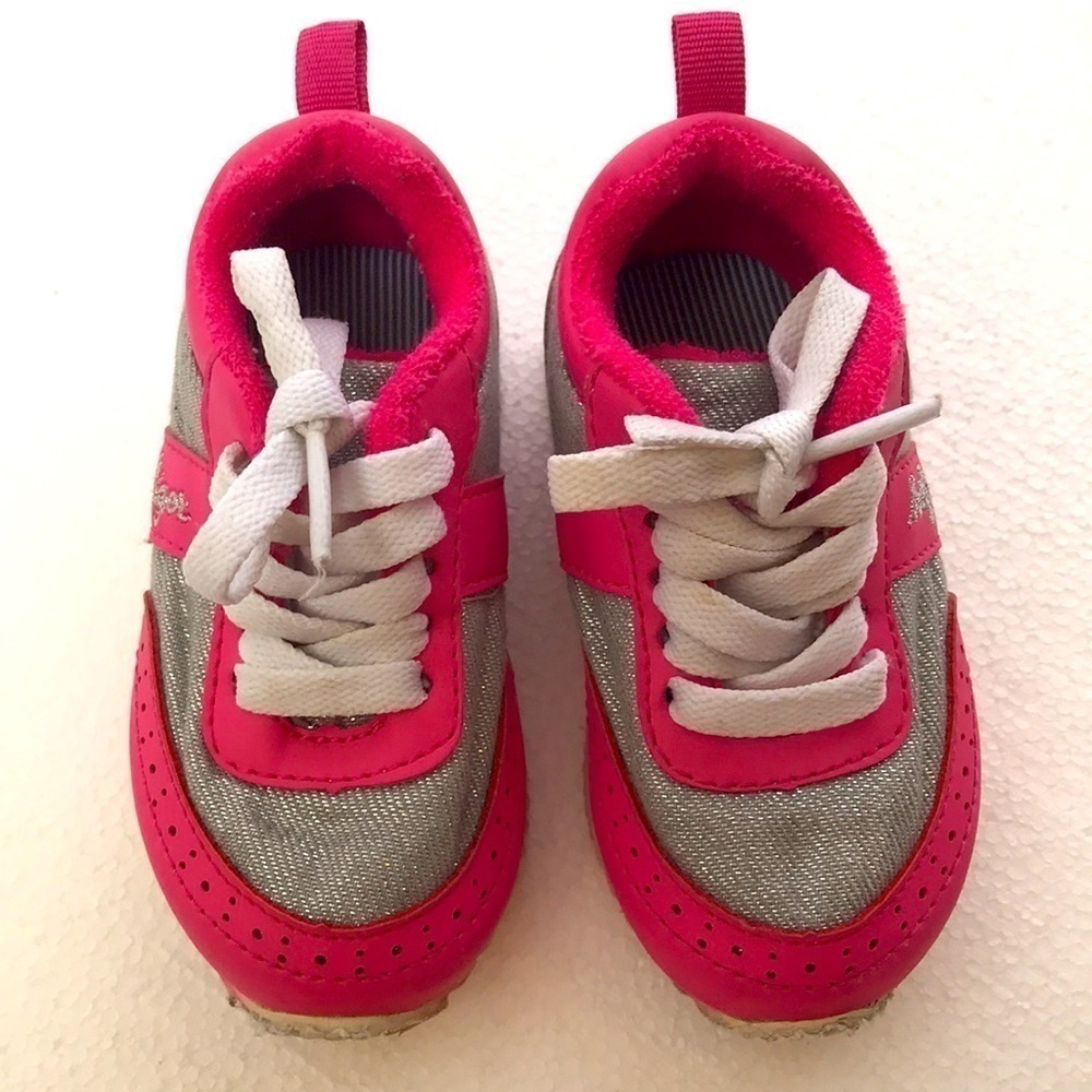 Tommy Hilfiger Pink & Silver Lace-Up Sneakers Toddler Girls Size 6 - Picture 3 of 9